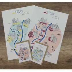 Carte postale Lyon - rose
