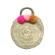 Panier rond pompons rose fluo/rose/moutarde